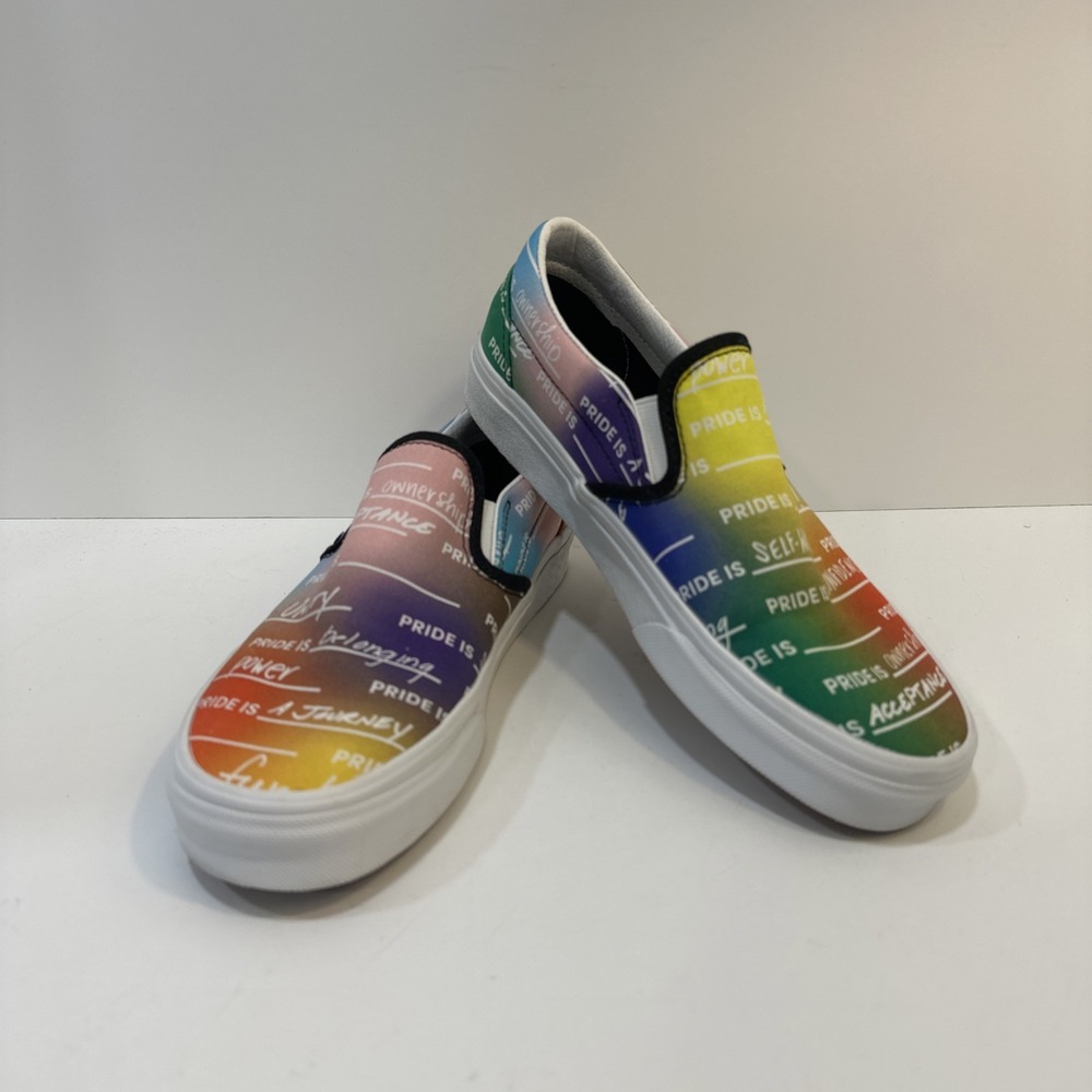 Vans Classic Slip On Pride Rainbow LGBTQ True White Women Shoes Size 7.5 New